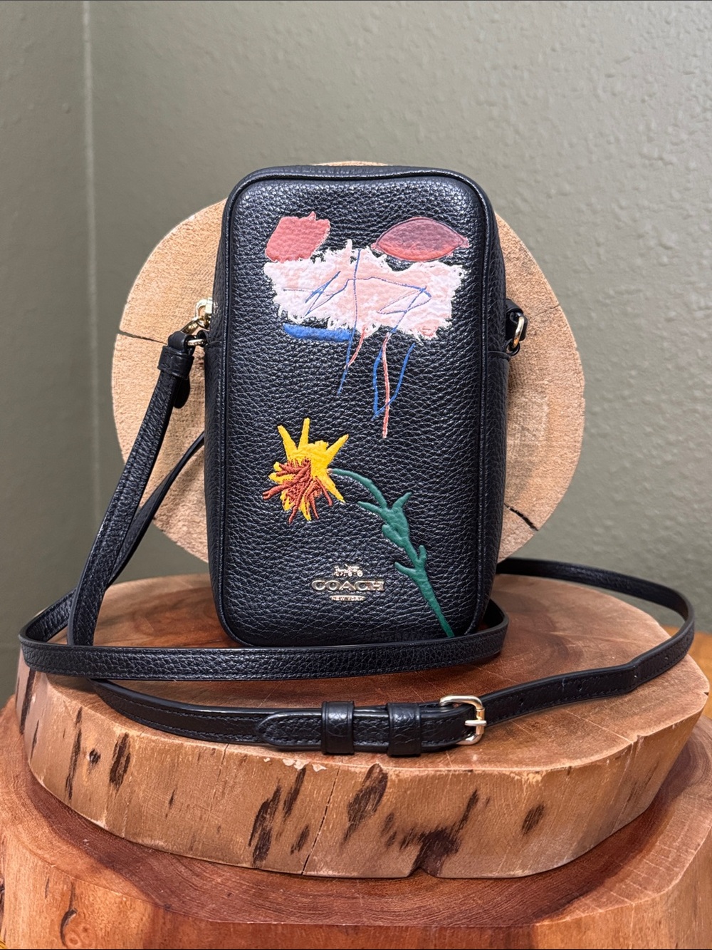 Coach x Jean Michel Basquiat Abstract Floral North South Zip Crossbody
